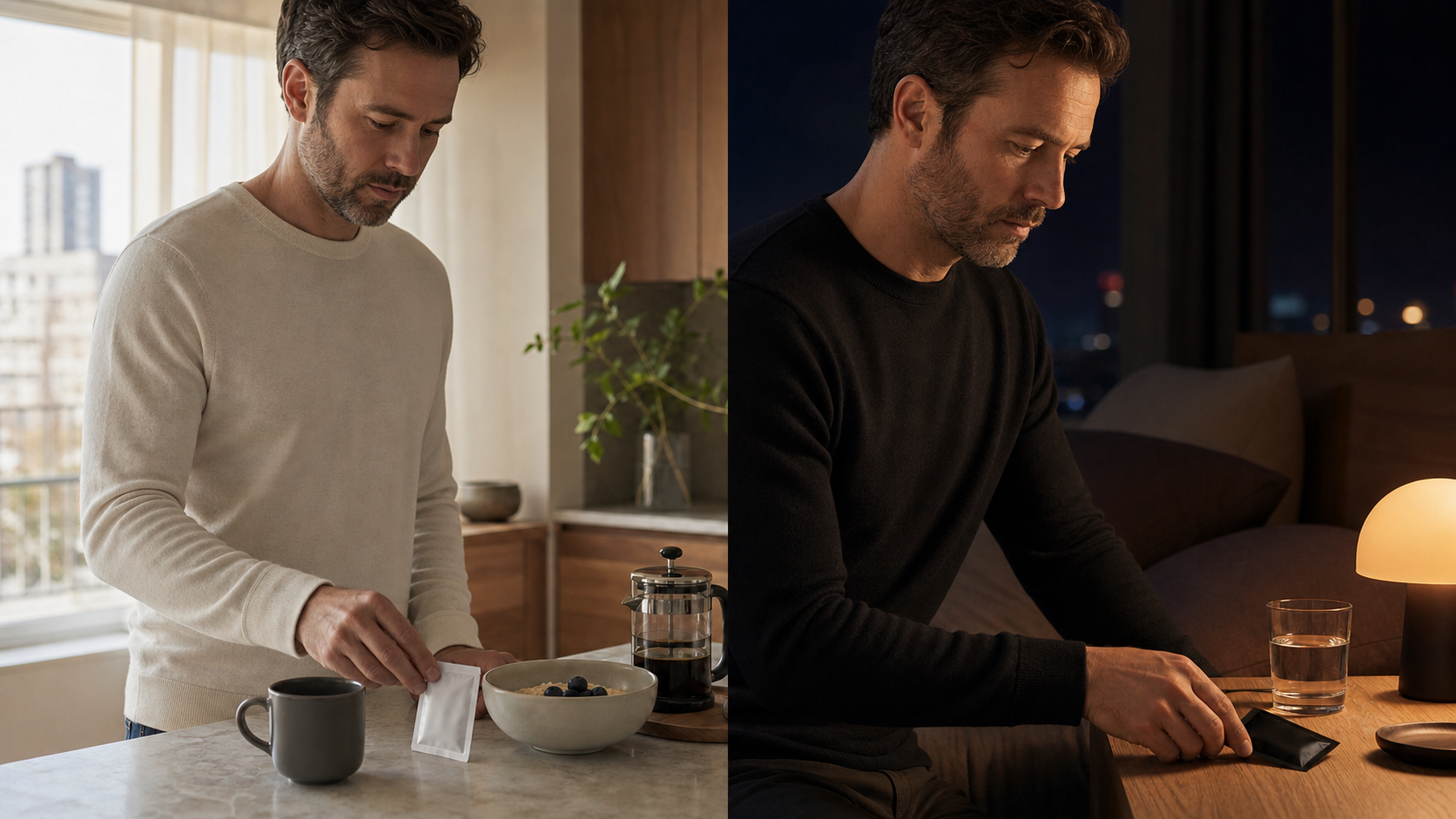 A professional taking the morning and evening OWNONE packs