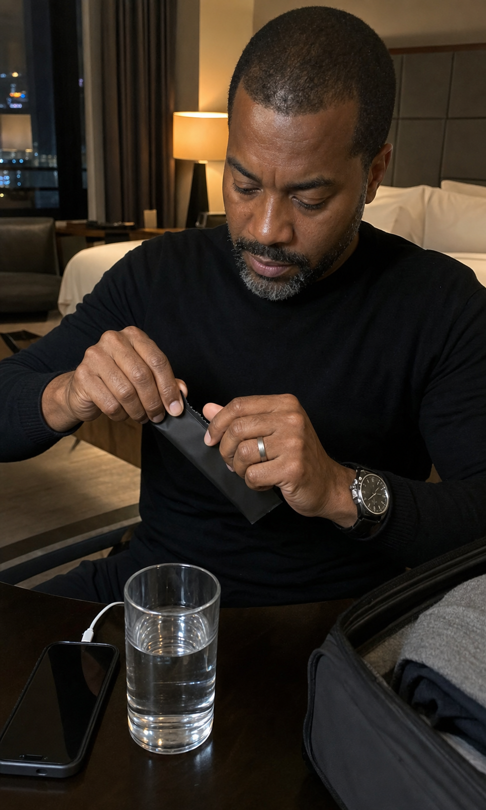 Business travel evening routine concept