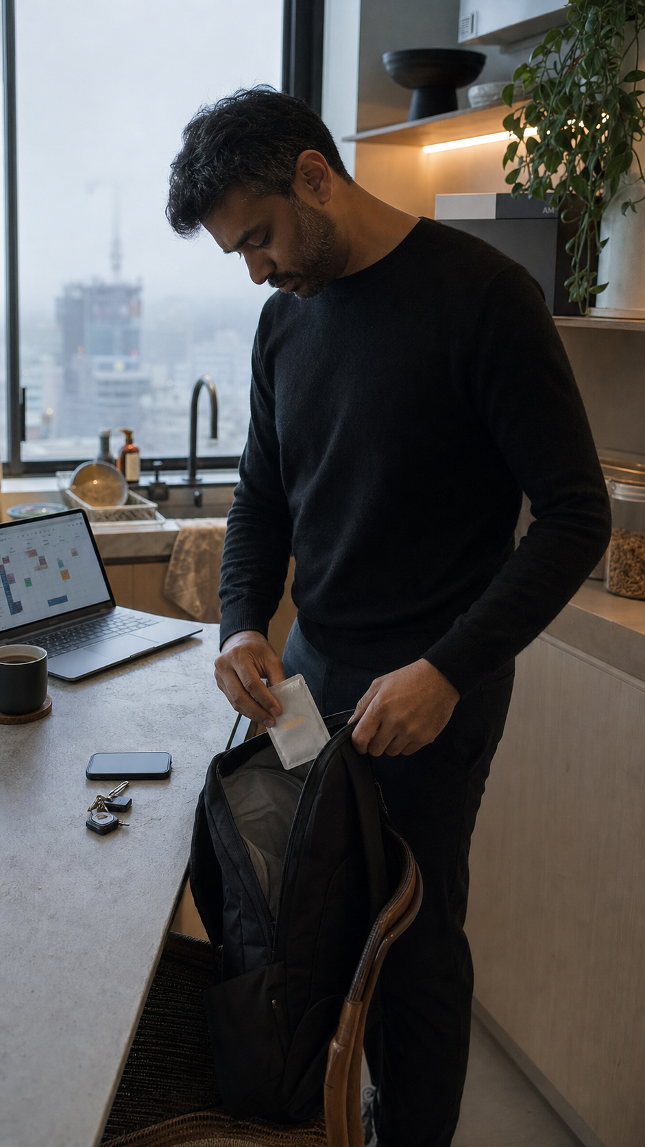 A professional placing an OWNONE pack into a work bag